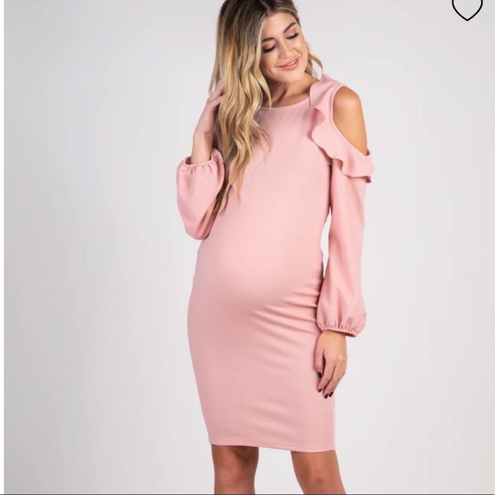 Pinkblush mauve ruffle trim puff sleeve maternity